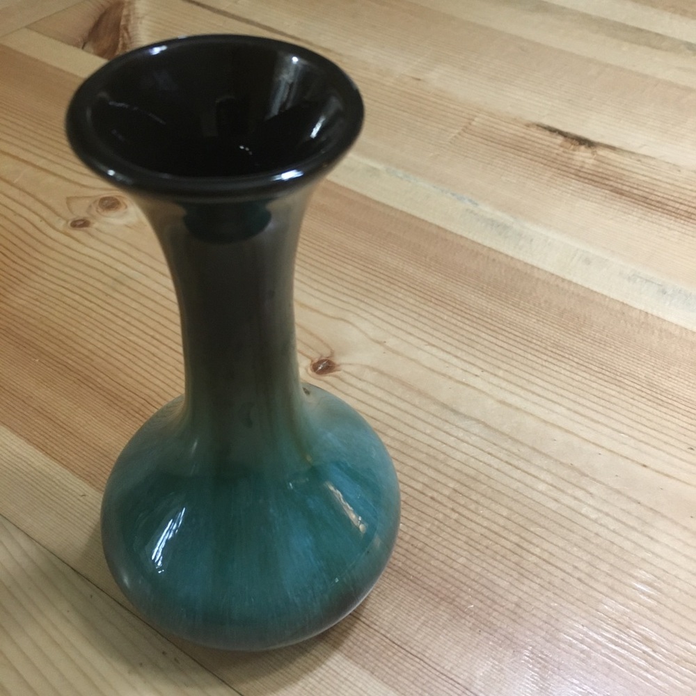 Blue-Green Glass Bud Vase - Decorative Accent